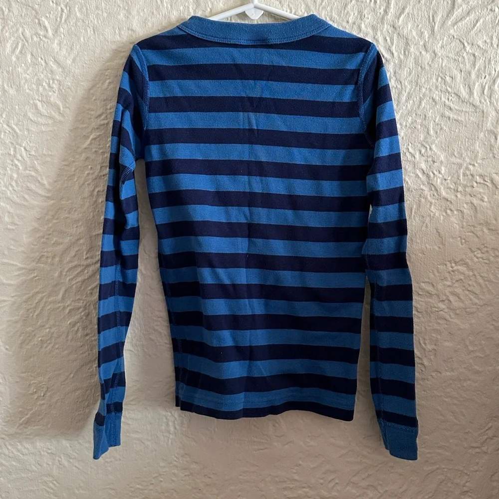 Hanna Andersson Long John Pajama Top Deep Blue Swedish Sky Stripes Kids Boys 8